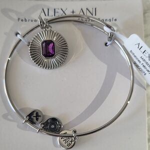 Alex and Ani Silver February Birthstone Bangle with Purple Charm